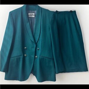 Vintage 2 Piece SET WOOL Kasper Double Breasted Blazer+ MIDI Slitted Skirt Sz14